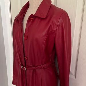 Elegant Red Leather Women's Jacket